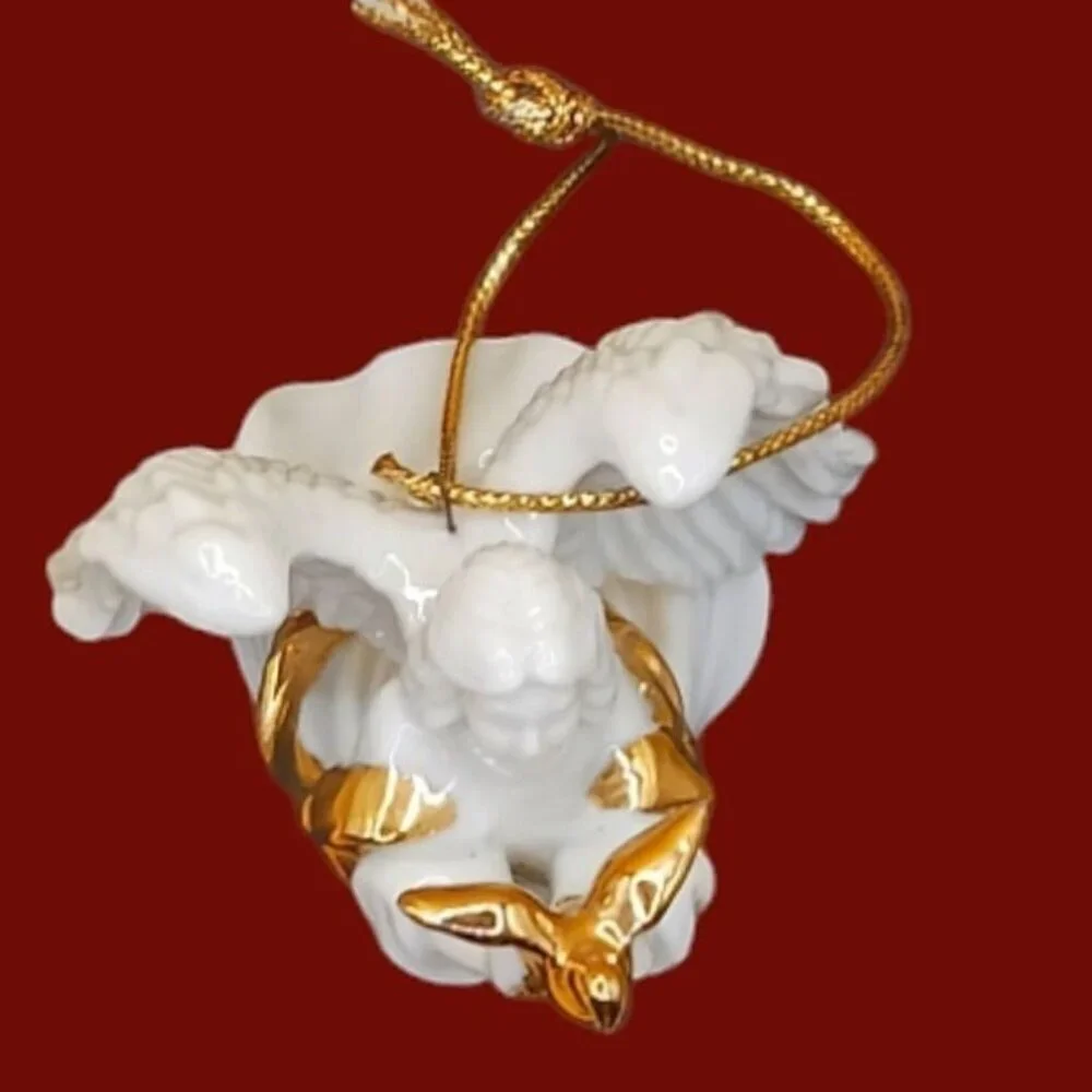 Lefton  Angel ornament with gold  dove  christmas ornament 3 1/2